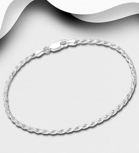 Wholesale 925 Sterling Silver Rope Bracelet, 2.1 mm Wide, Made in Italy.