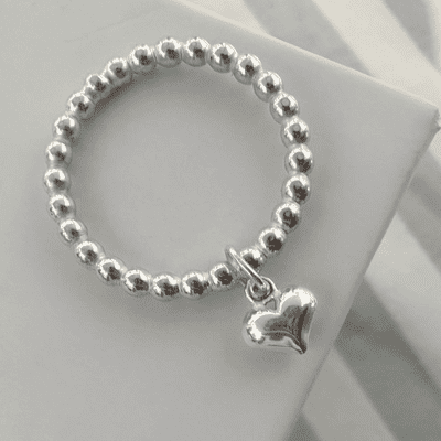Ball Ring With Dangle Heart