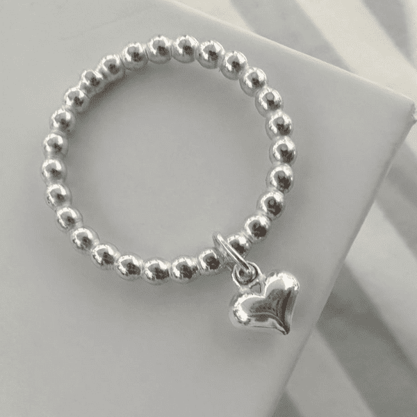 Ball Ring With Dangle Heart