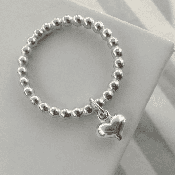 Ball Ring With Dangle Heart