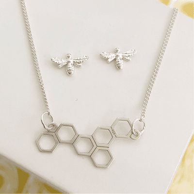 Bee Studs & Honeycomb Necklace