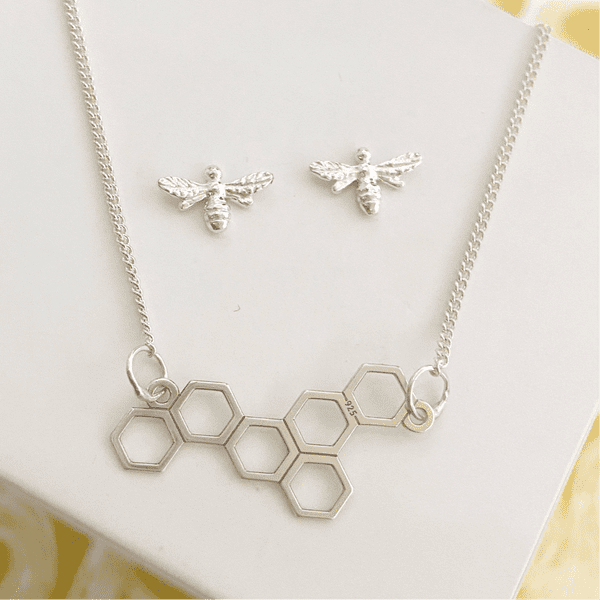 Bee Studs & Honeycomb Necklace