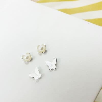Butterfly & Flower Pearl Studs