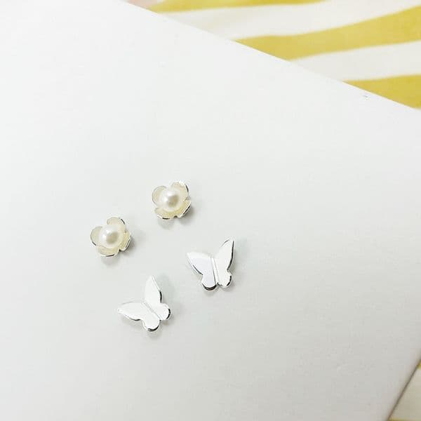 Butterfly & Flower Pearl Studs