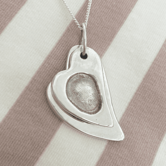 Double Folk Heart Fingerprint Necklace