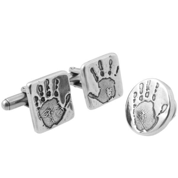 Hand Print Cufflinks And Pin