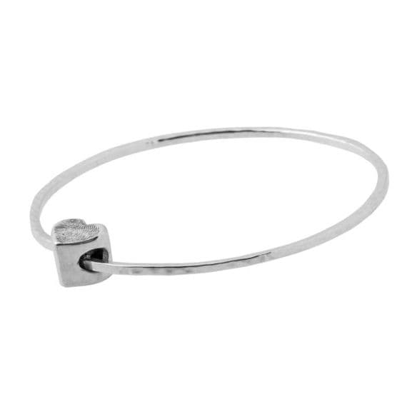 Heart Fingerprint Bead Hammered Bangle.