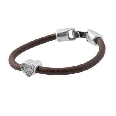 Heart Fingerprint Bead Leather Bracelet.