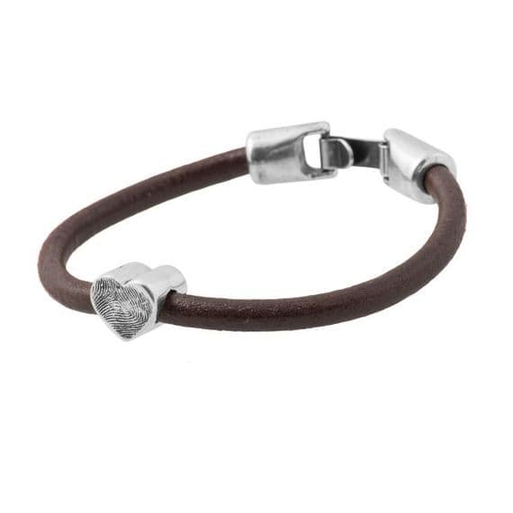 Heart Fingerprint Bead Leather Bracelet.