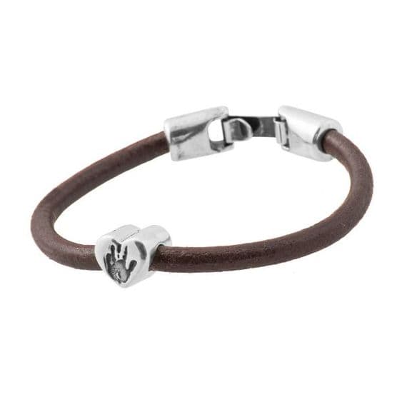 Heart Hand Print Bead Leather Bracelet