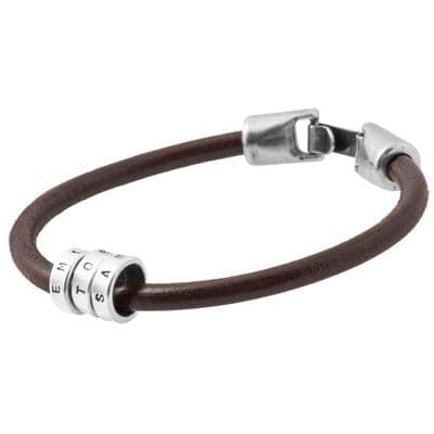 Leather Bracelet & Personalised Silver Rings