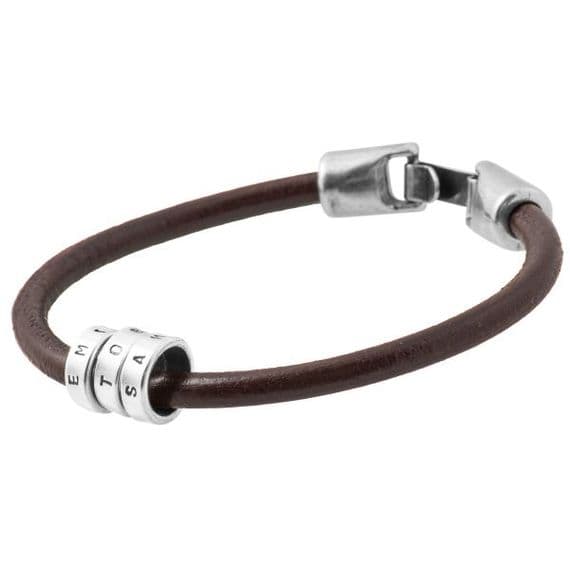 Leather Bracelet & Personalised Silver Rings