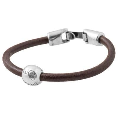 Leather Personalised Round Silver Bead Bracelet