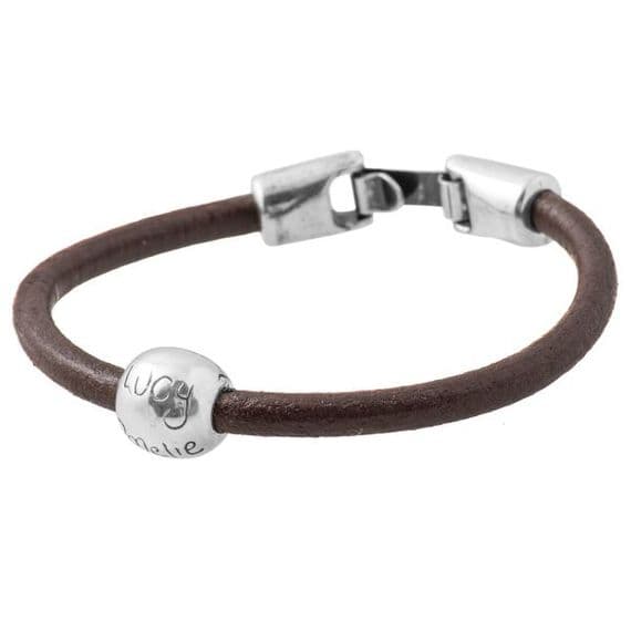 Leather Personalised Round Silver Bead Bracelet
