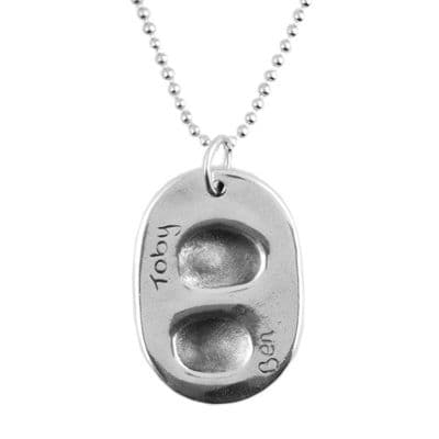 Oval Fingerprint Dog Tag And Ball Chain