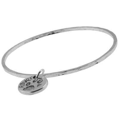 Paw Print Charm And Hammered Bangle