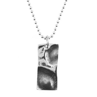 Rectangle Partial Fingerprint Dog Tag And Ball Chain