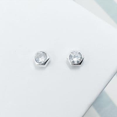 Silver Hexagon Studs