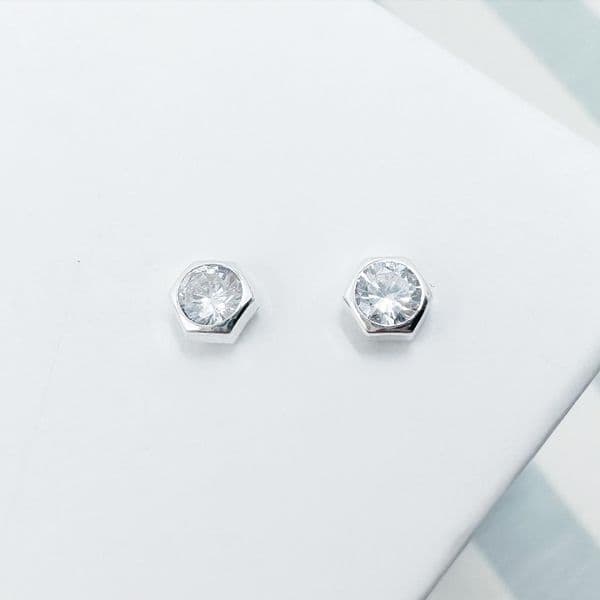 Silver Hexagon Studs