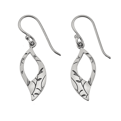 Silver Patterned Leaf Earrings