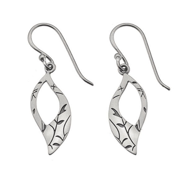 Silver Patterned Leaf Earrings