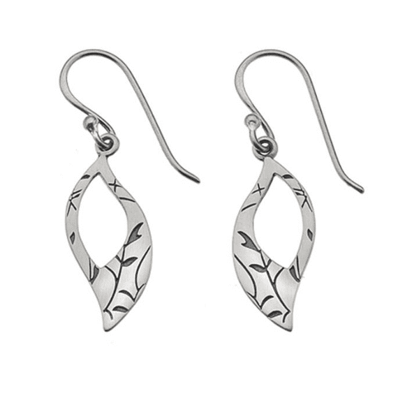 Silver Patterned Leaf Earrings
