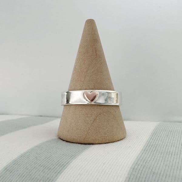 Silver Ring With Copper Heart