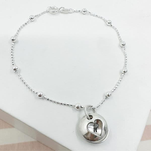 Silver Seed Bracelet & Personalised Heart Charm