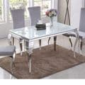  JP DT840 Dining table160cm (White Glass) & JP CH250 Plush Velvet Grey Chairs By Jesse plana