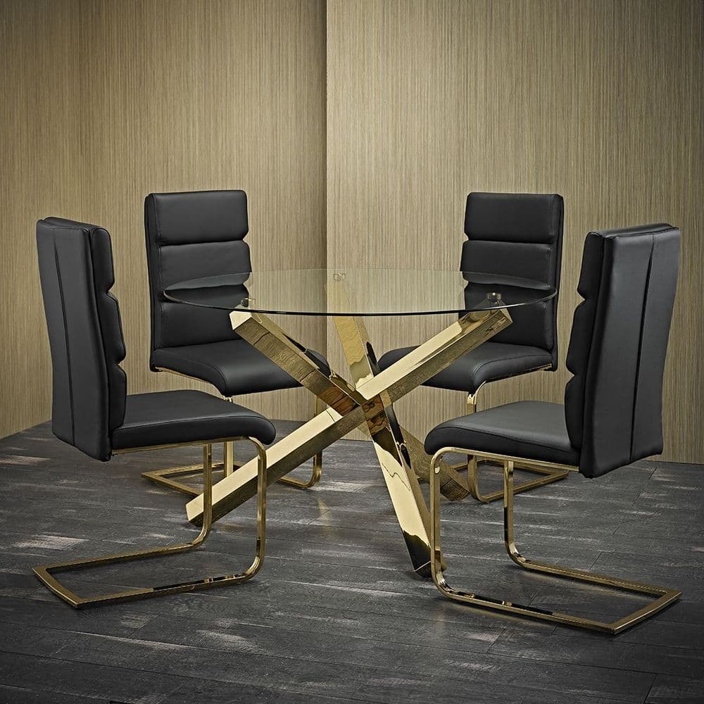 AXE 134 Glass Dining table Round   & AXE 109  Black Chairs From Denelli