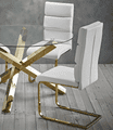 AXE 134 Glass Dining table Round   & AXE 109 White Chairs From Denelli