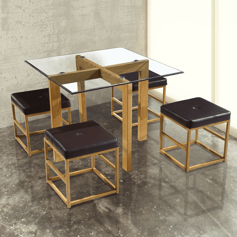 AXE 153 Dining table & 4 Dining  Stools(Brown)Set  By Denelli