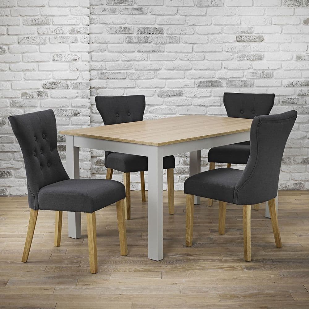 AXE DT Dining Table(Cream & Oak Finish ) & AXE 155 (Grey)Chair
