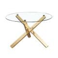 AXE Glass Dining table Round   &  AXE Chairs Blush Velvet Green From Denelli