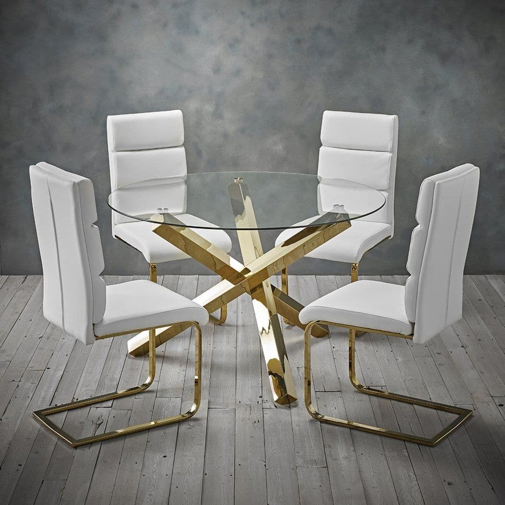 Glass Dining table Round AXE 134  & AXE CH 109(6 )White  Chairs From Denelli