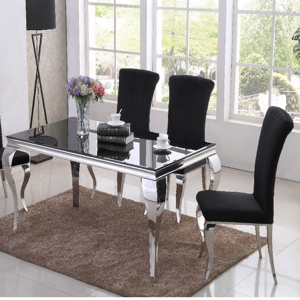 JP DT840 Dining table160cm (Black Glass) & JP CH250 Plush Velvet Black Chairs From Jesse plana