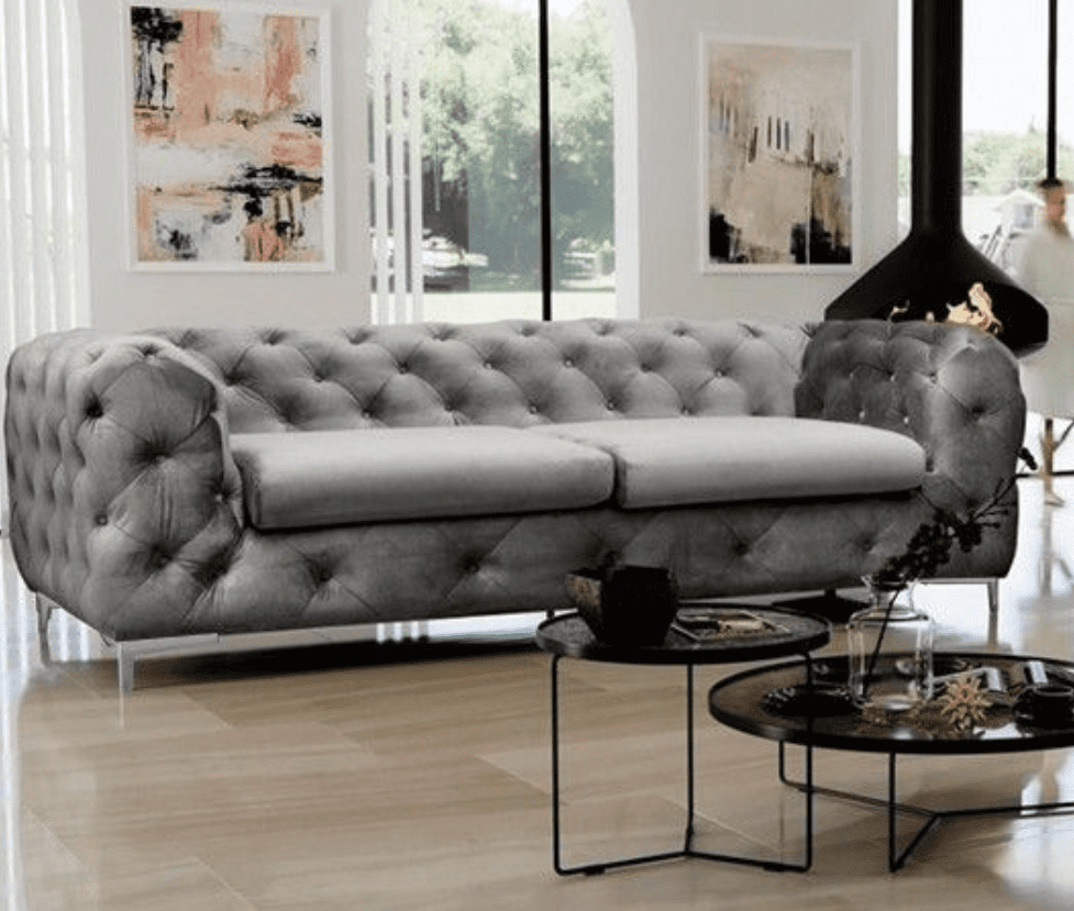 TSS - Fabric Sofa Set 3 + 2 Seater - Light Grey Plush Velvet