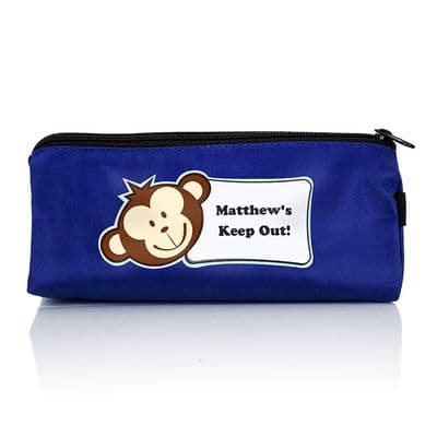 Personalised Blue Monkey Boy Pencil Case