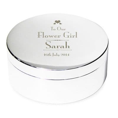 Personalised Decorative Wedding Flower Girl Round Trinket Box