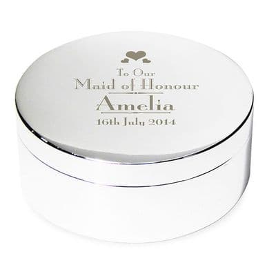 Personalised Decorative Wedding Maid of Honour Round Trinket Box