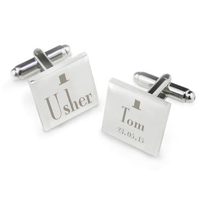Personalised Decorative Wedding Usher Square Cufflinks