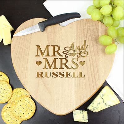 Personalised Heart Chopping Board - Mr & Mrs