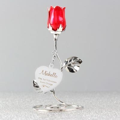 Personalised Red Rose Bud Ornament - Swirls & Hearts