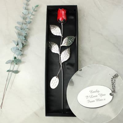 Personalised Silver Plated Red Rose - Free Text