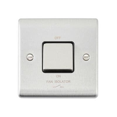 10AX 1G 3-Pole Fan Isolator Switch - Brushed Steel With Black Insert