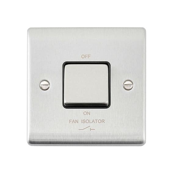 10AX 1G 3-Pole Fan Isolator Switch - Brushed Steel With Black Insert