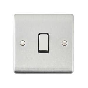 10AX 1G Intermediate Switch - Brushed Steel With Black Insert