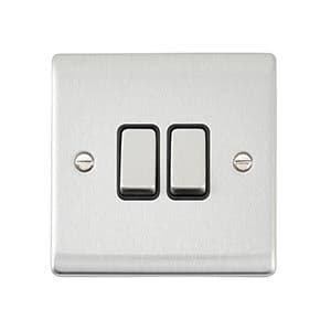 10AX 2G 2-Way Switch - Brushed Steel With Black Insert