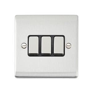 10AX 3G 2-Way Switch - Brushed Steel With Black Insert