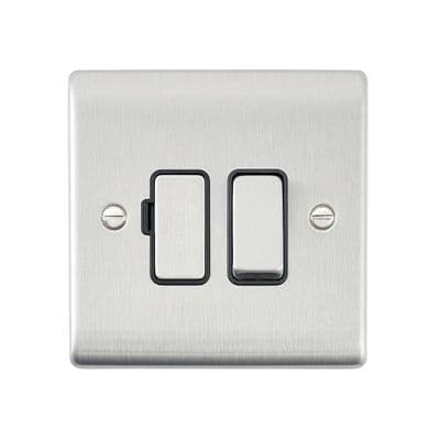 13A Switched Fused Spur Unit - Brushed Steel With Black Insert